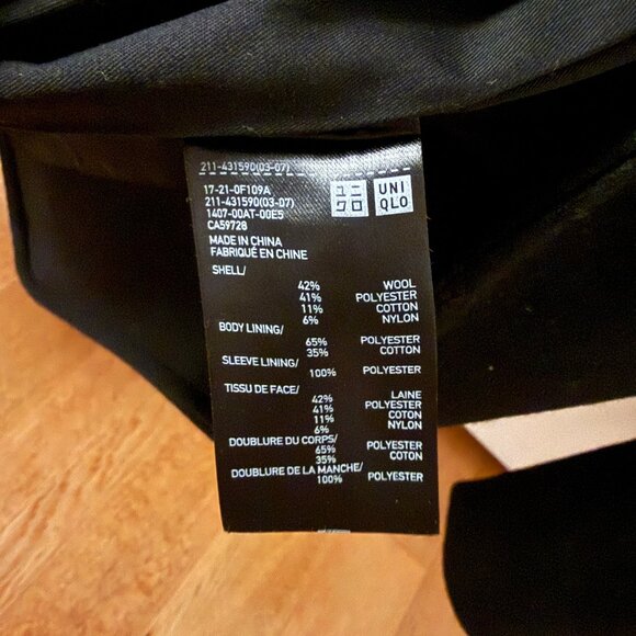 Uniqlo U Wool-Blend Blazer Jacket (Black, S) - Picture 8 of 8